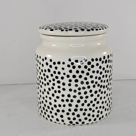 Thyme & Table Polka Dot Stoneware Jar W/ Lid Dishwasher Safe 4.5" - Picture 2 of 8